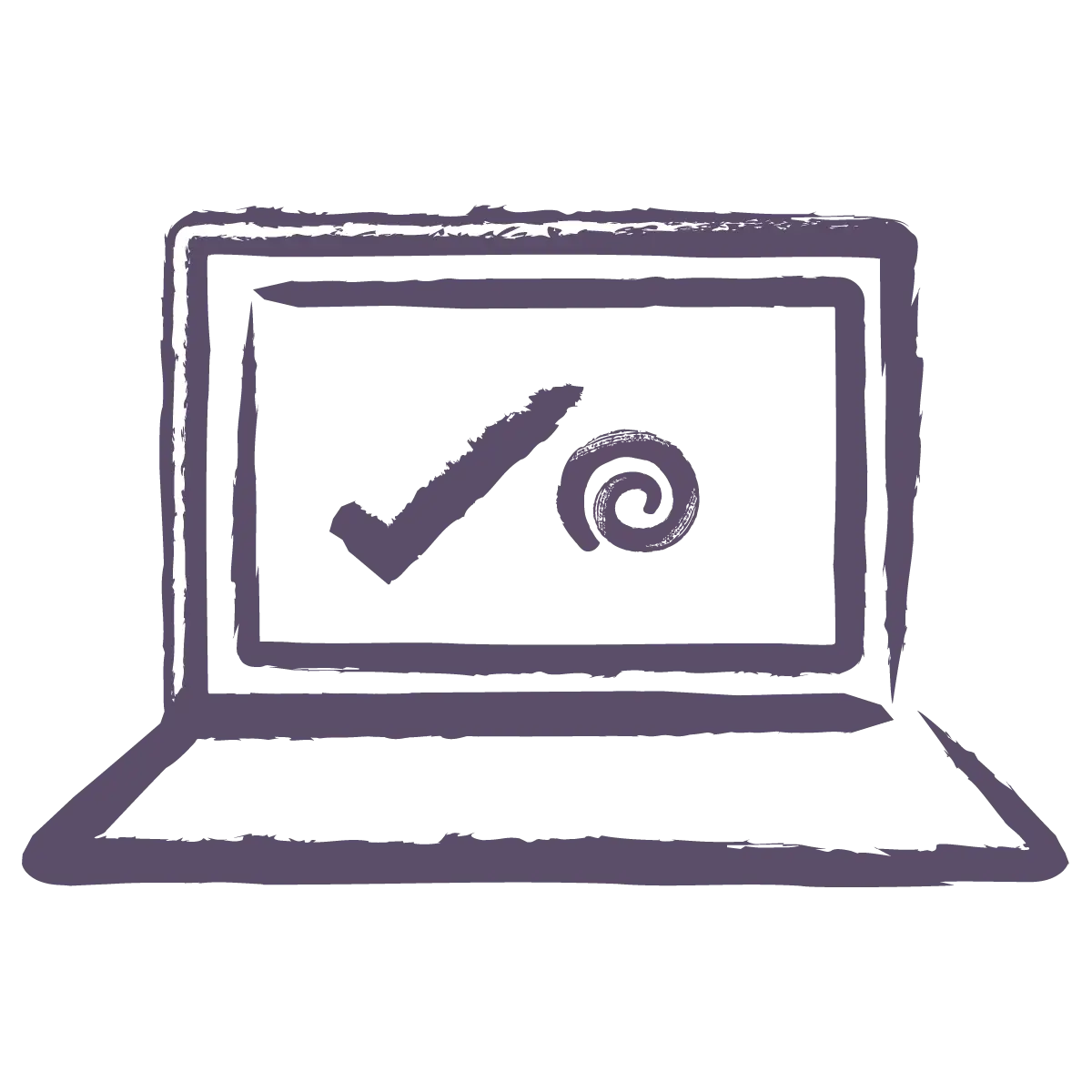 laptop with checkmark and cake roll swirl icon