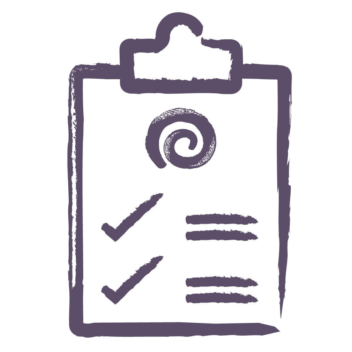clipboard with cake roll swirl and checkmarks icon