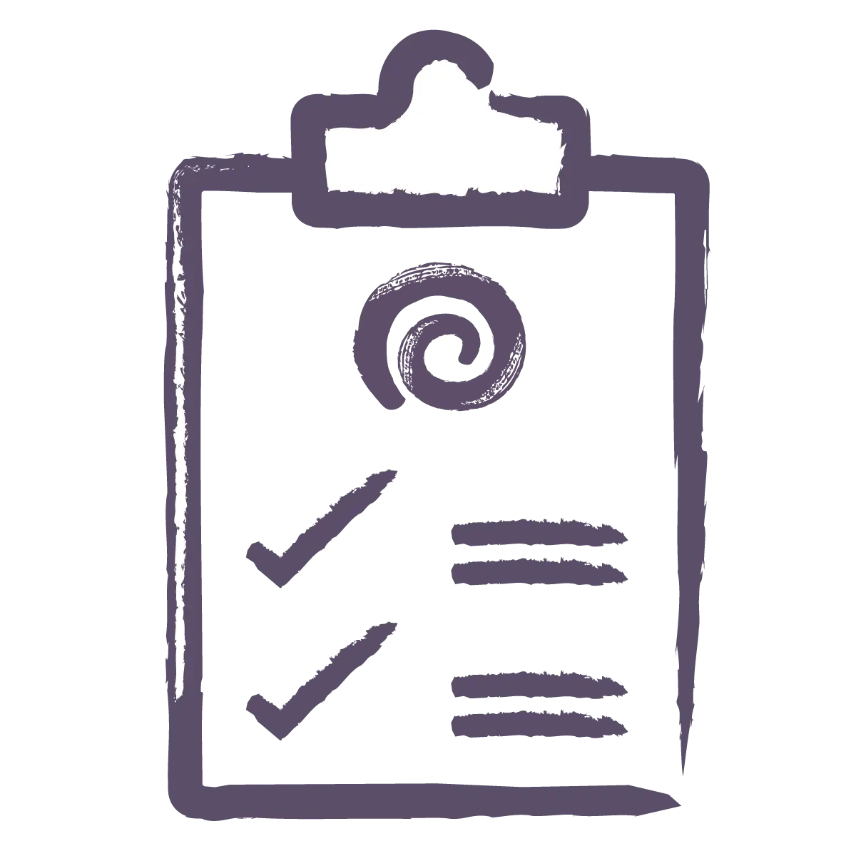 clipboard with cake roll swirl and checkmarks icon