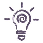 lightbulb with excitement marks and cake roll swirl icon