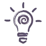 lightbulb with excitement marks and cake roll swirl icon