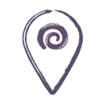 location tag with cake roll swirl icon