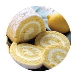 Featured Flavor - Joyful Traditions lemon creme cake roll with three slices
