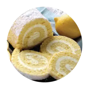 Featured Flavor - Joyful Traditions lemon creme cake roll with three slices