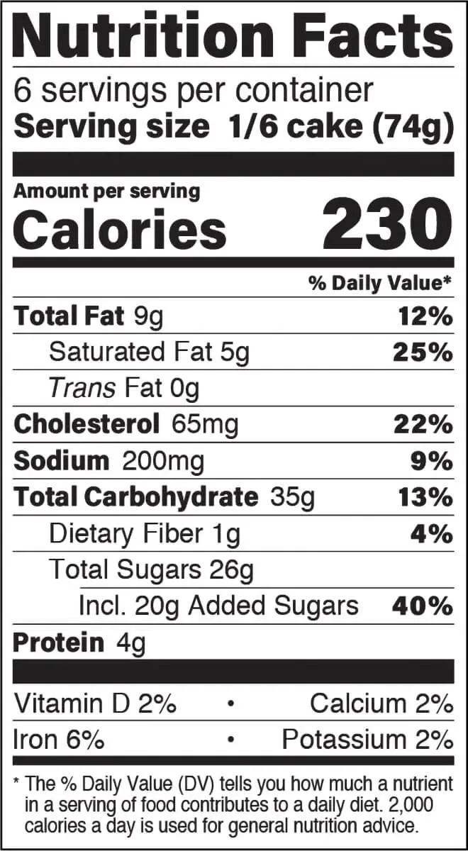 Chocolate Crème nutrition facts panel